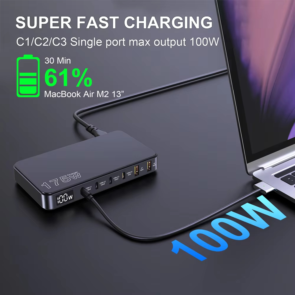 Ueetop ที่ชาร์จ USB C 175W Gan, ที่ชาร์จ USB C Type C Pd 100W PPS 45W ชาร์จเร็วสำหรับ MacBook Samsung iPhone