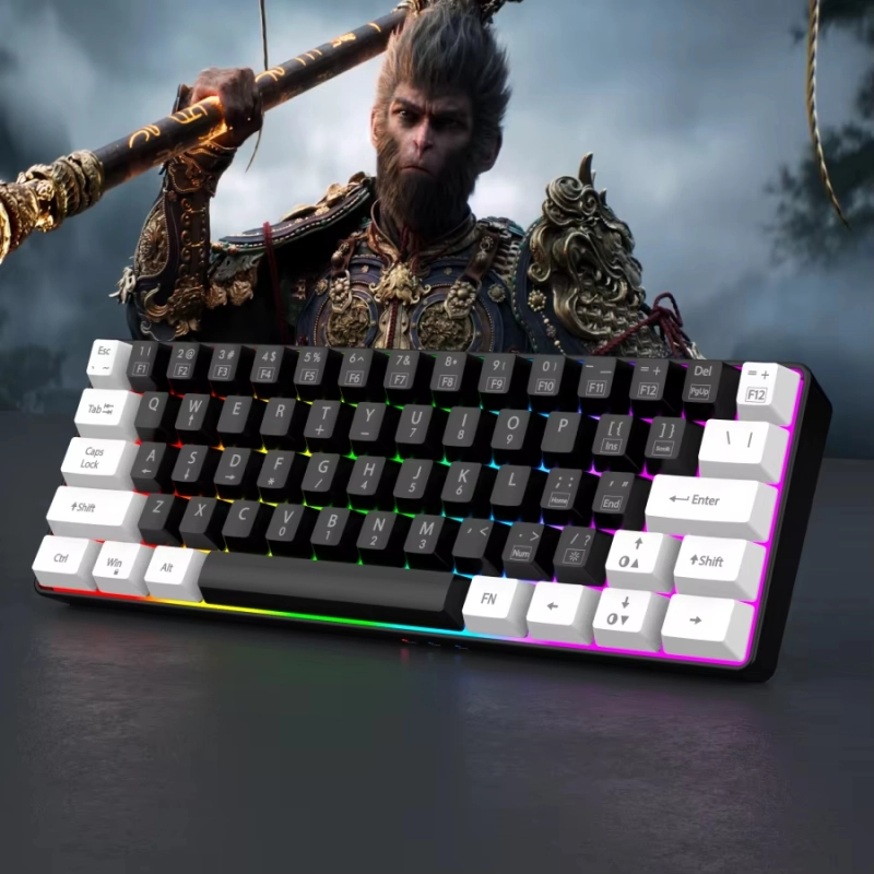 คีย์บอร์ดเกมแบบมีสาย 60%, คีย์บอร์ดขนาดเล็กกะทัดรัดพิเศษแสงพื้นหลัง RGB, คีย์บอร์ด 61 คีย์ขนาดเล็กกันน้ําสําหรับนักเล่นเกมพีซี/Mac