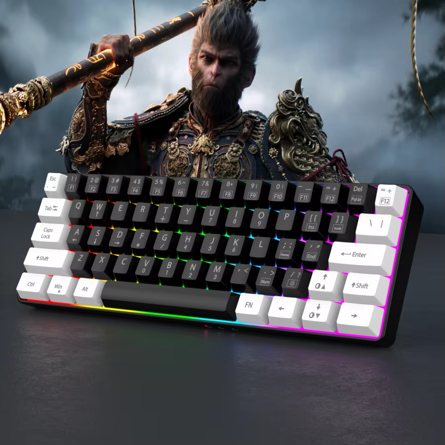 คีย์บอร์ดเกมแบบมีสาย 60%, คีย์บอร์ดขนาดเล็กกะทัดรัดพิเศษแสงพื้นหลัง RGB, คีย์บอร์ด 61 คีย์ขนาดเล็กกันน้ําสําหรับนักเล่นเกมพีซี/Mac