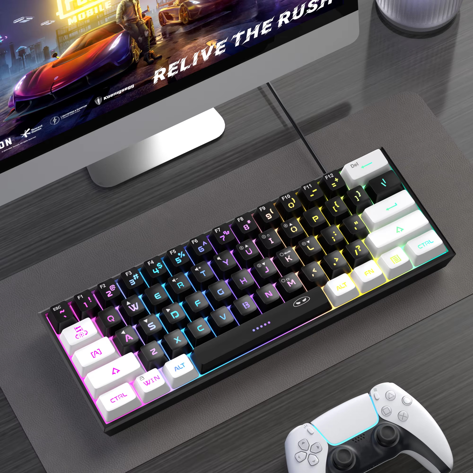 MageGee TS91 60% คีย์บอร์ดแบบมีสายขนาดกะทัดรัด 61 คีย์ RGB Backlight ขนาดเล็กแบบพกพาคอมพิวเตอร์สํานักงานเมมเบรนคีย์บอร์ดสําหรับ Windows PC