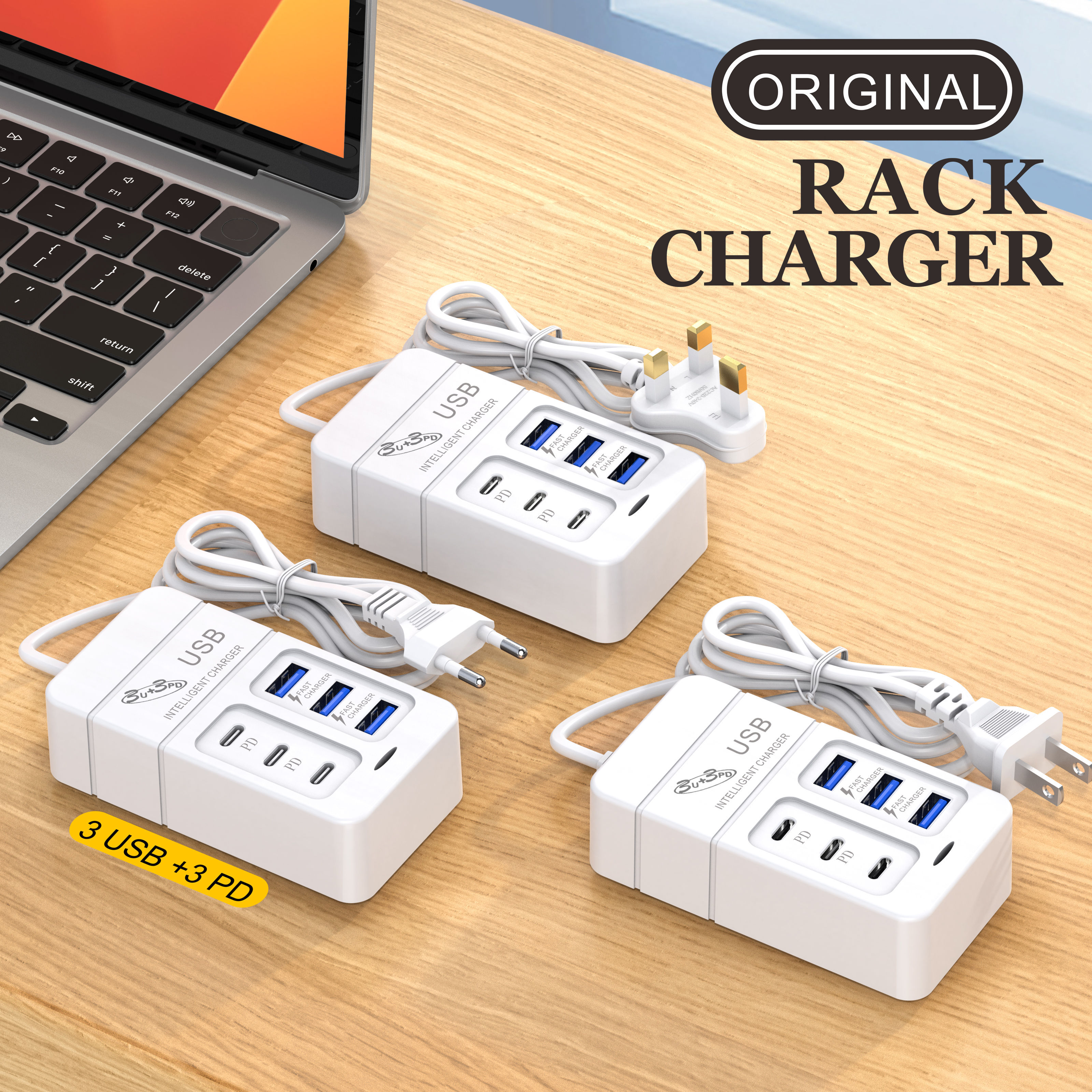 6-In-1 USB Charger 35W PDประเภทC Fast Charge Chargerผนังอะแดปเตอร์โทรศัพท์Quick Charger 3.0 USB Hub EU US Plug 3 USB + 3 PD Charger