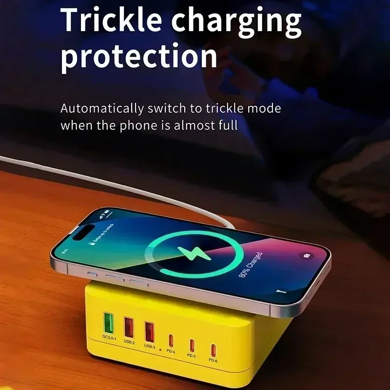 140W GAN Charger หลายพอร์ตเดสก์ท็อปไร้สาย USB ประเภท C 100W PPS PD 65W QC Fast CHARGING Station สําหรับแล็ปท็อปแท็บเล็ตโทรศัพท์