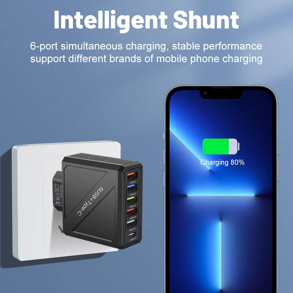 65W 5 พอร์ต USB Charger PD อะแดปเตอร์ชาร์จสําหรับ Xiaomi iPhone Samsung Vivo โทรศัพท์มือถือปลั๊กชาร์จ QC 3.0 Wall Charger