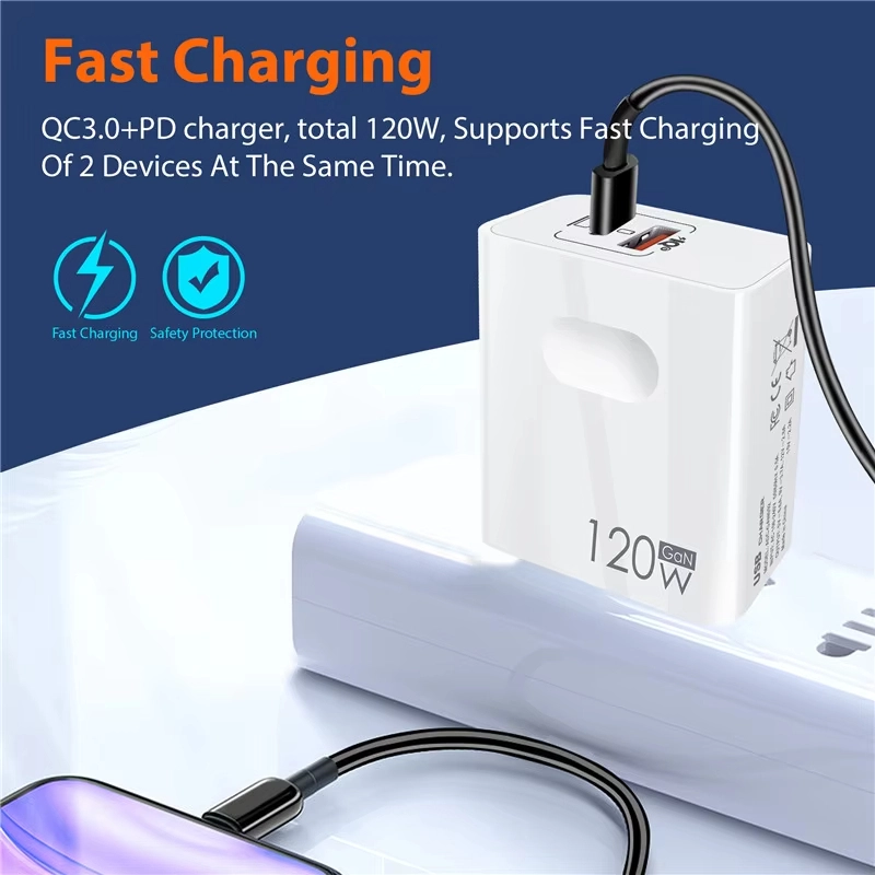 120วัตต์ที่ชาร์จเร็วสาย USB Type C อะแดปเตอร์สำหรับ3.0 iPhone Xiaomi Samsung OnePlus Pixel