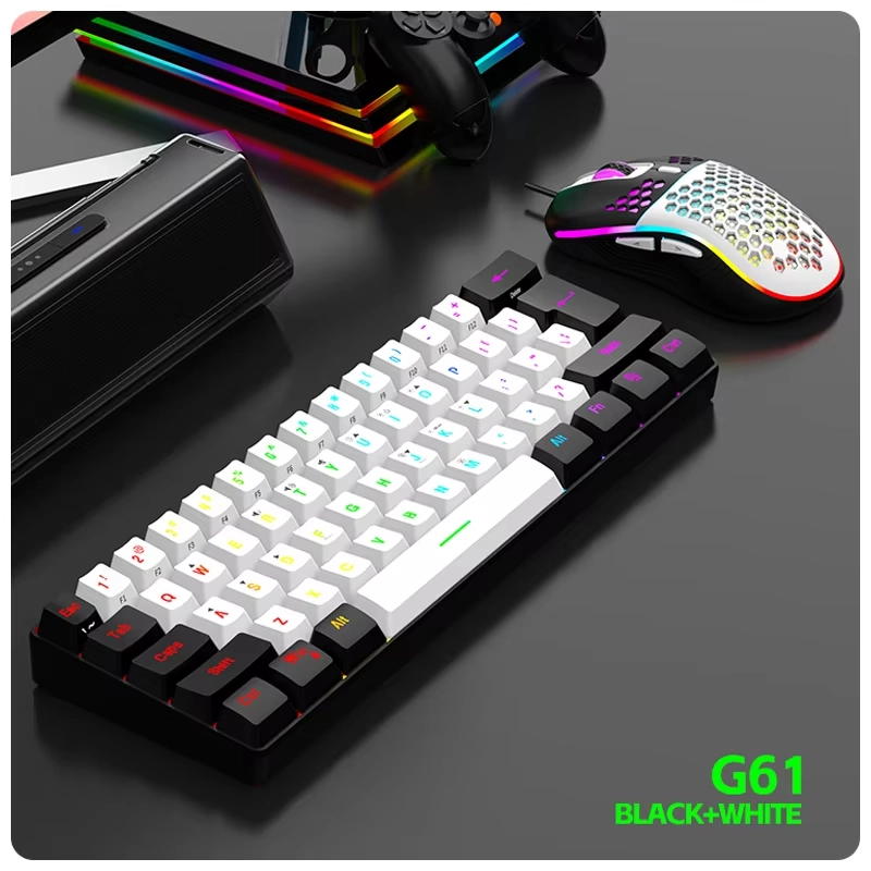 คีย์บอร์ดเกมแบบมีสาย 60%, คีย์บอร์ดขนาดเล็กกะทัดรัดพิเศษแสงพื้นหลัง RGB, คีย์บอร์ด 61 คีย์ขนาดเล็กกันน้ําสําหรับนักเล่นเกมพีซี/Mac