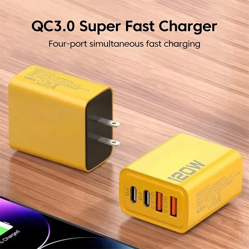 4 พอร์ต 120W USB C PD Charger Quick Charge 3.0 Fast CHARGING Type C USB Travel อะแดปเตอร์ชาร์จโทรศัพท์สําหรับ iPhone Samsung Xiaomi