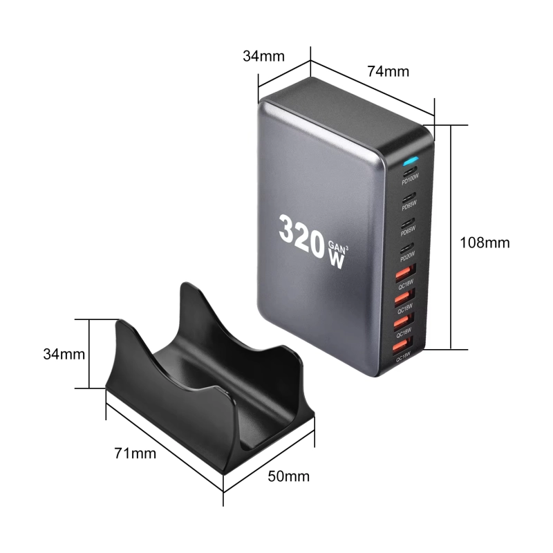 ที่ชาร์จ GAN 320W GAN USB C เดสก์ท็อป8-พอร์ตที่ชาร์จเร็ว USB Type C 3.0ชาร์จเร็วสำหรับ iPhone15 14 Samsung
