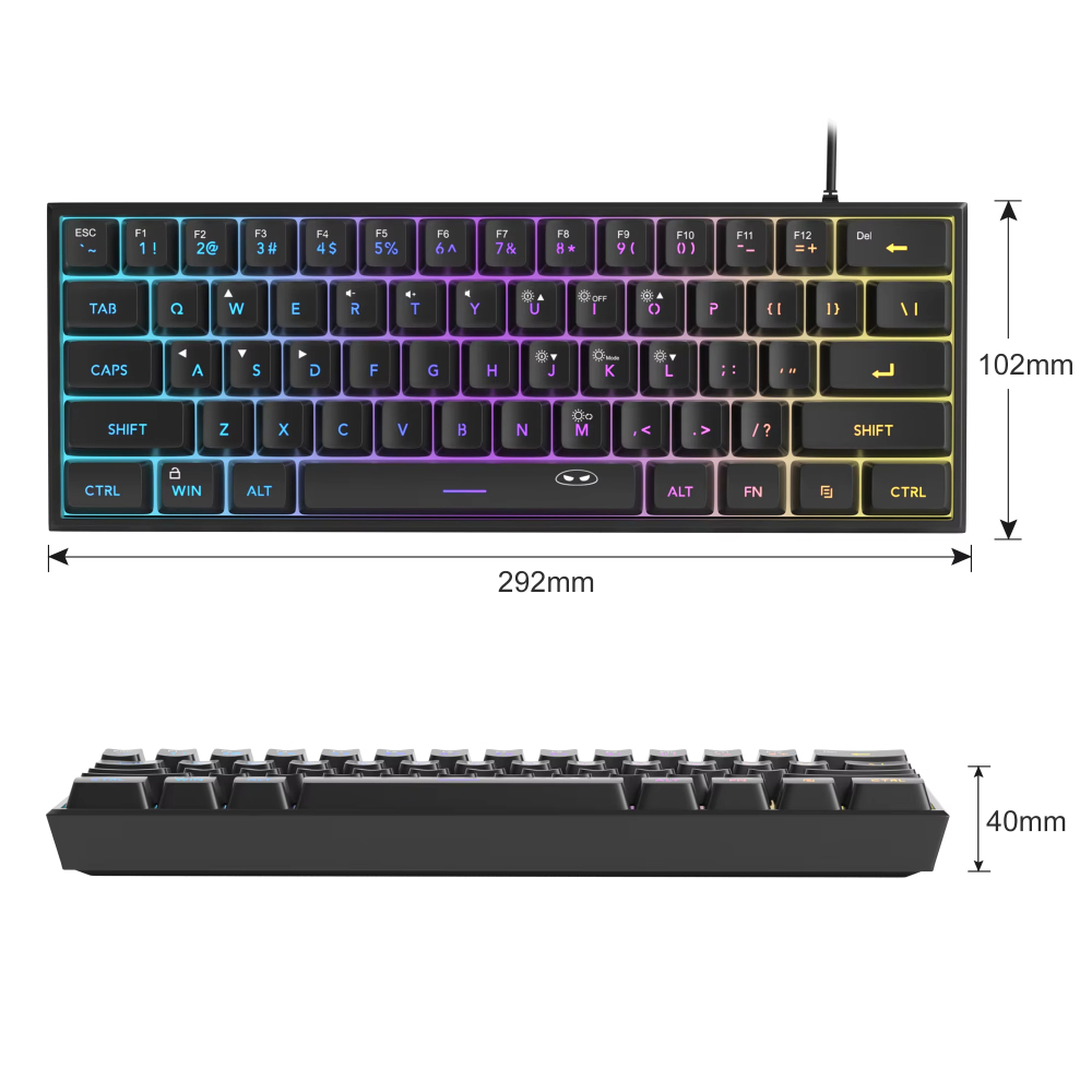 MageGee Mini 60% คีย์บอร์ดเกม, RGB Backlit 61 คีย์คีย์บอร์ดขนาดกะทัดรัดพิเศษ, TS91 Ergonomic กันน้ํา Mechanical Feeling Office