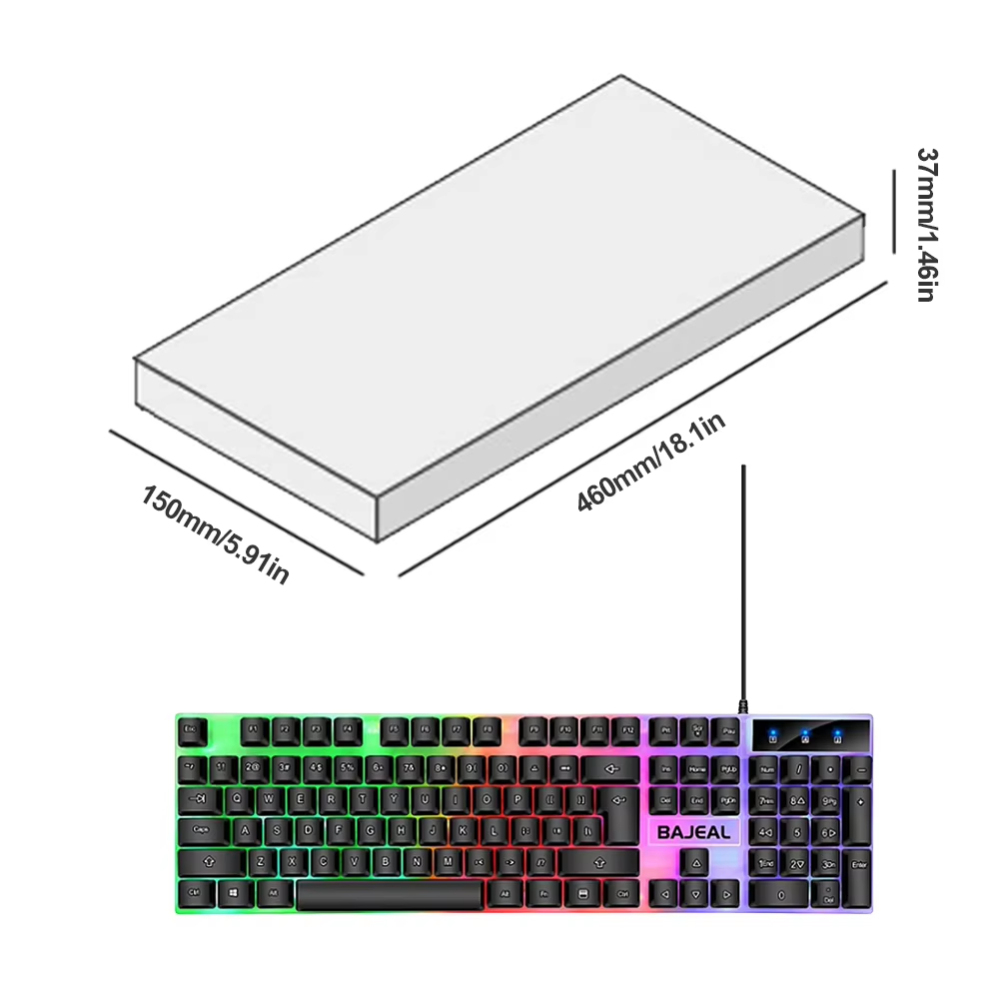 คีย์บอร์ดกลไก Keyboard Gaming RGB 98ปุ่มสายเคเบิล USB ยาว1.5ม. คีย์บอร์ดแบบมีสายเจ็ดสีสำหรับนักเล่นเกมคอมพิวเตอร์แล็ปท็อป