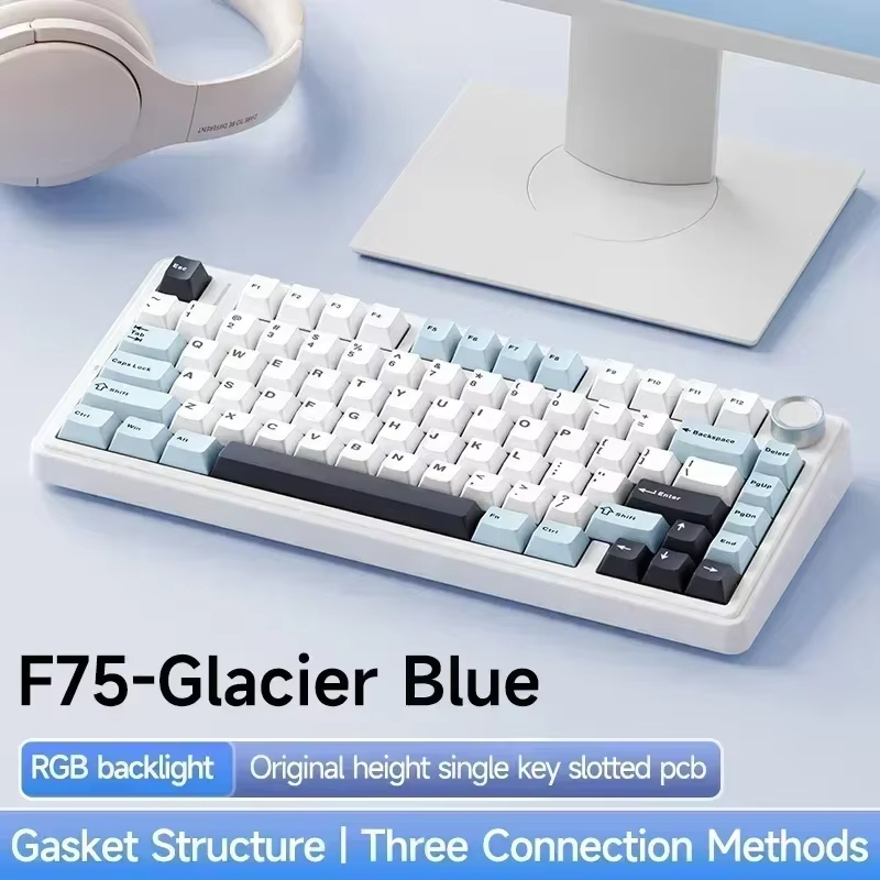 AULA F75 2.4G คีย์บอร์ดไร้สาย/บลูทูธ/แบบมีสายคีย์บอร์ดกลไกสำหรับเล่นเกม RGB รูปแบบ75% ที่กำหนดเองโครงสร้างปะเก็นโปรไฟล์ OEM