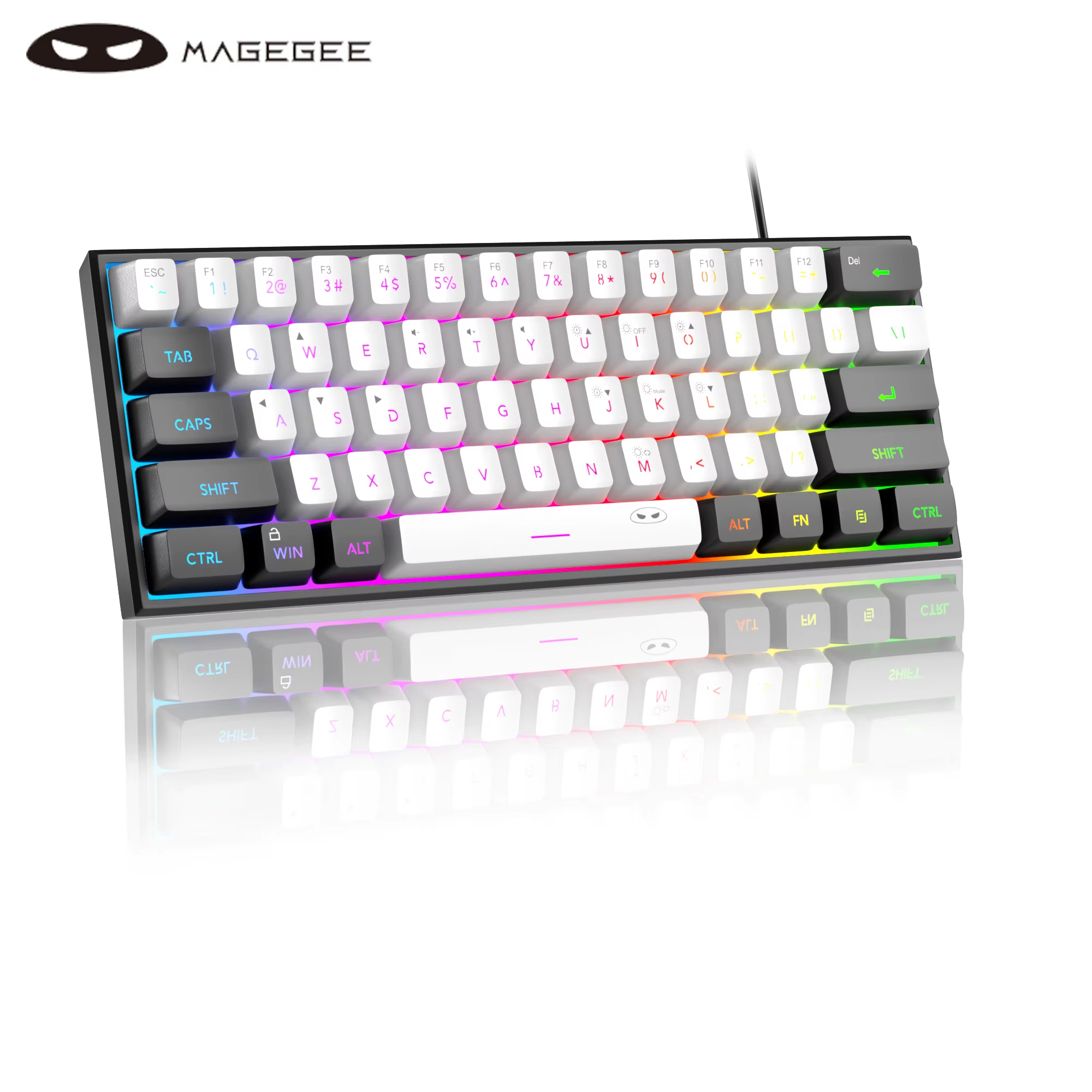 MageGee TS91 60% คีย์บอร์ดแบบมีสายขนาดกะทัดรัด 61 คีย์ RGB Backlight ขนาดเล็กแบบพกพาคอมพิวเตอร์สํานักงานเมมเบรนคีย์บอร์ดสําหรับ Windows PC