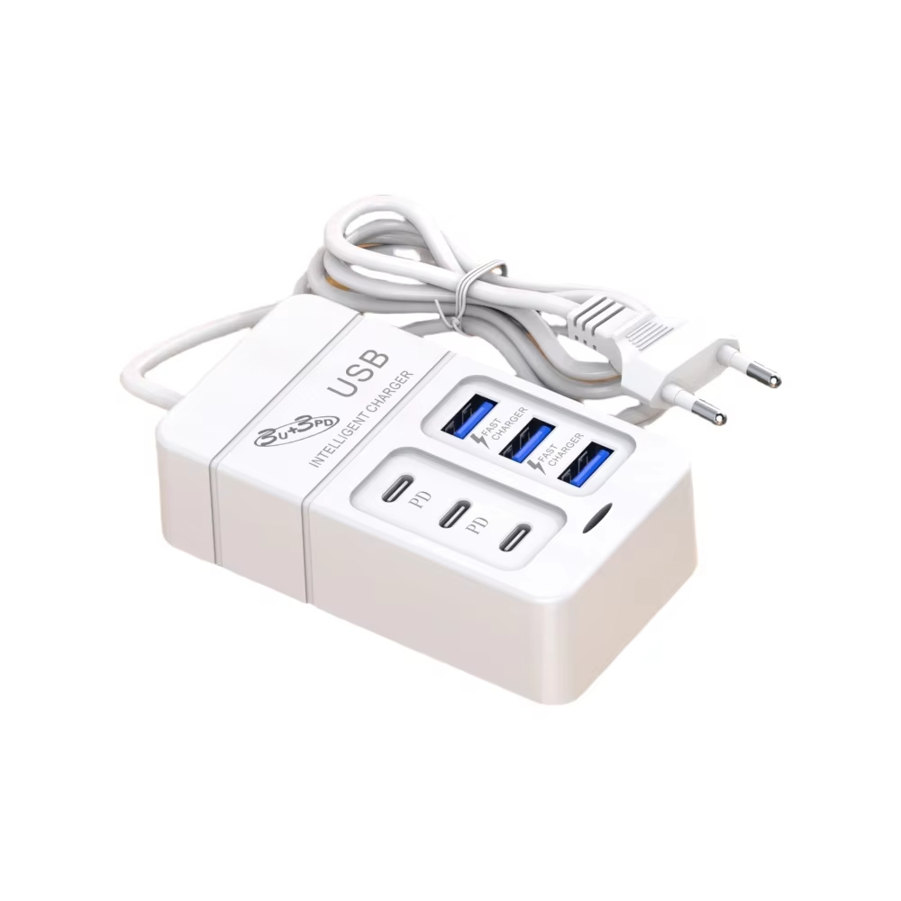 6-In-1 USB Charger 35W PDประเภทC Fast Charge Chargerผนังอะแดปเตอร์โทรศัพท์Quick Charger 3.0 USB Hub EU US Plug 3 USB + 3 PD Charger