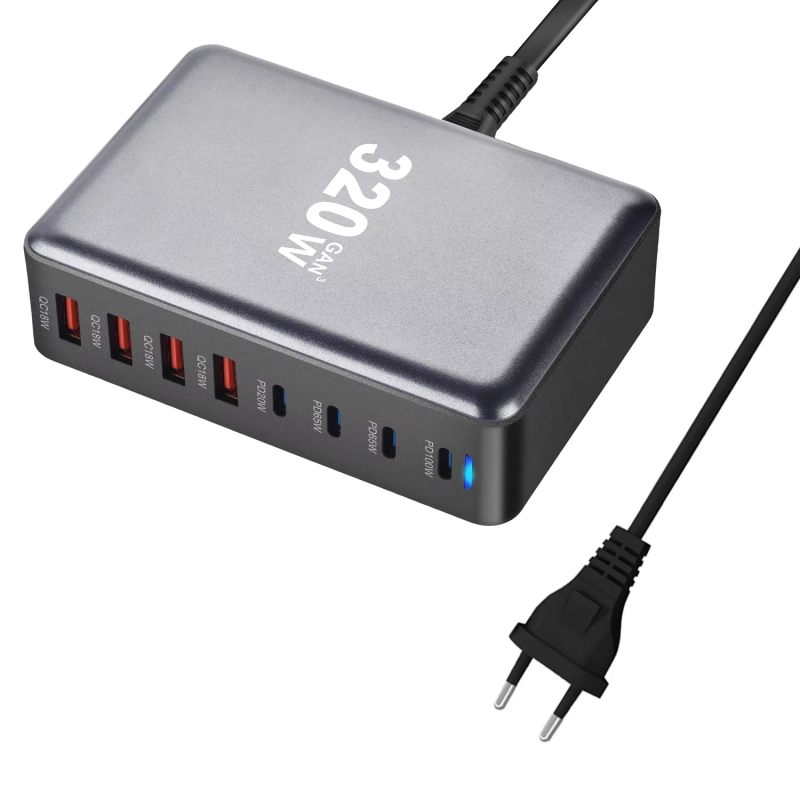 ที่ชาร์จ GAN 320W GAN USB C เดสก์ท็อป8-พอร์ตที่ชาร์จเร็ว USB Type C 3.0ชาร์จเร็วสำหรับ iPhone15 14 Samsung
