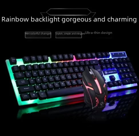 Doctor Denton Floating Rainbow Backlight คีย์บอร์ดแบบมีสายเมาส์ชุด DIY คอมพิวเตอร์ประกอบเหมาะสําหรับ GAMING Office