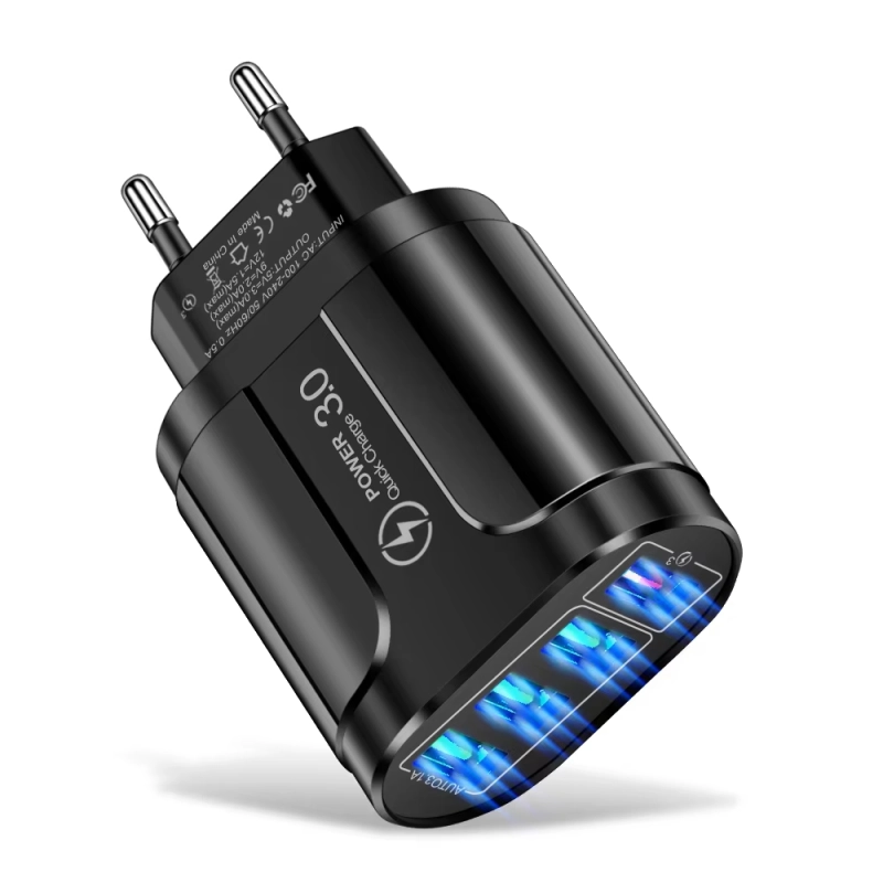 4 USB 45W USB ชาร์จเร็ว QC 3.0ผนังชาร์จเร็วสำหรับ iPhone 15 14 Samsung Xiaomi Mobile 4พอร์ต EU US ปลั๊กอะแดปเตอร์เดินทาง