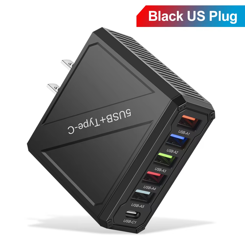 65W 5 พอร์ต USB Charger PD อะแดปเตอร์ชาร์จสําหรับ Xiaomi iPhone Samsung Vivo โทรศัพท์มือถือปลั๊กชาร์จ QC 3.0 Wall Charger