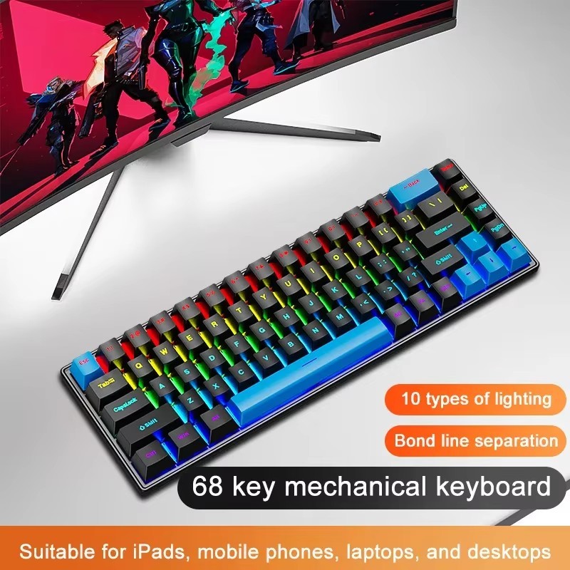 แป้นพิมพ์กลไกแบบมีสาย K68 10ชนิดของเกมไฟสีสันสดใสและสำนักงานสำหรับ Microsoft Windows และระบบ iOS Apple