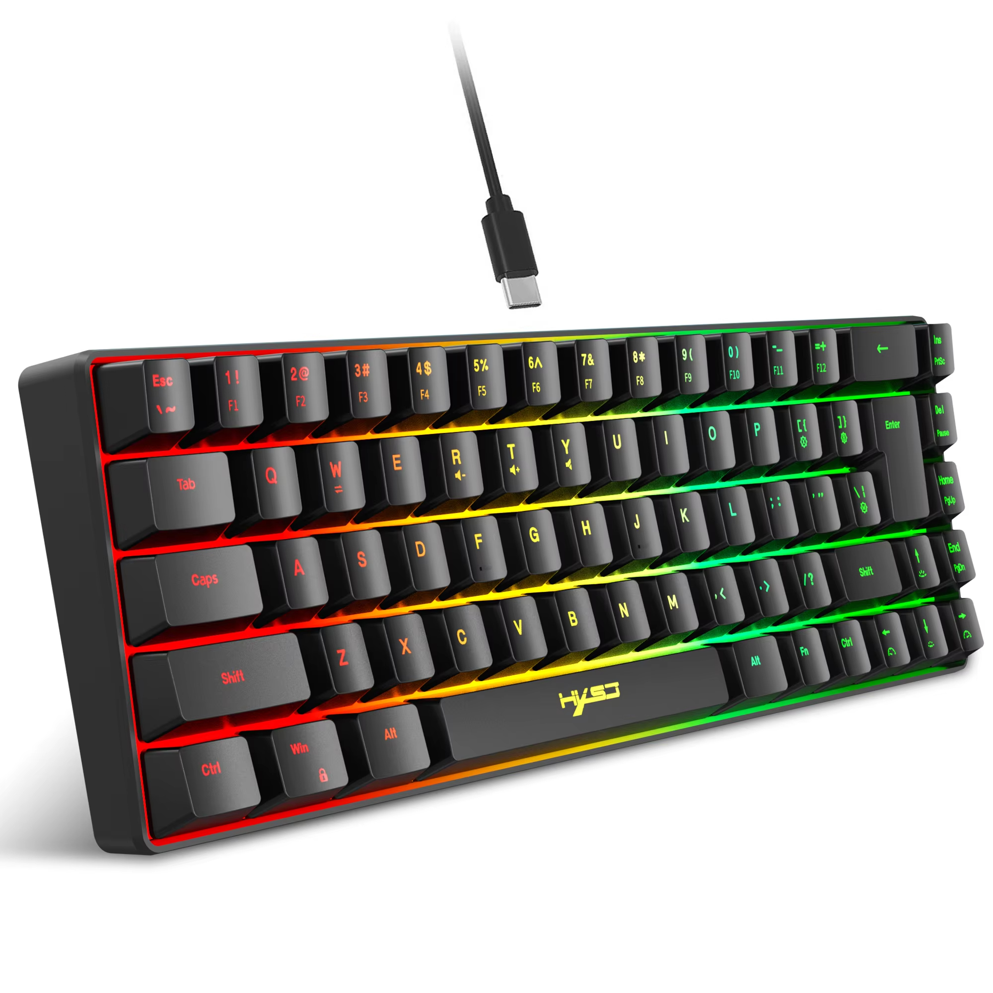 คีย์บอร์ดสำหรับเล่นเกม68คีย์คีย์บอร์ดแสง RGB 20แบบมีสาย USB สำหรับแล็ปท็อป Windows