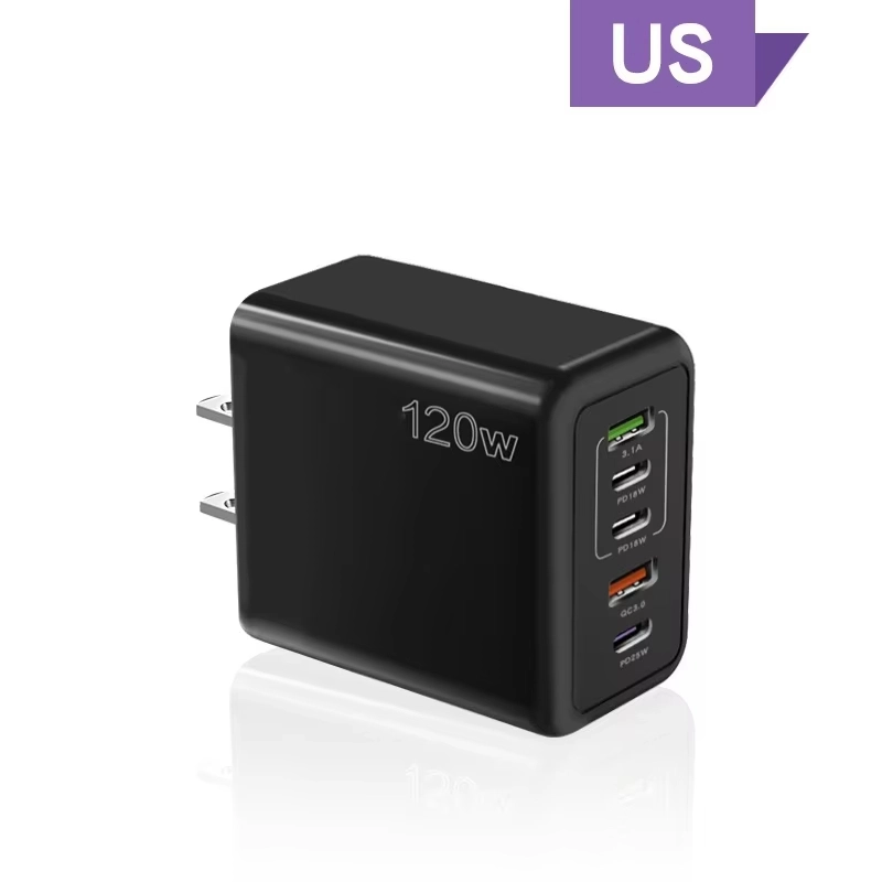 120W 5 in 1 2 USB 3 ประเภท C ชาร์จ Fast Wall Charger สําหรับ iPhone Samsung Xiaomi Huawei Oppo อะแดปเตอร์โทรศัพท์มือถือ