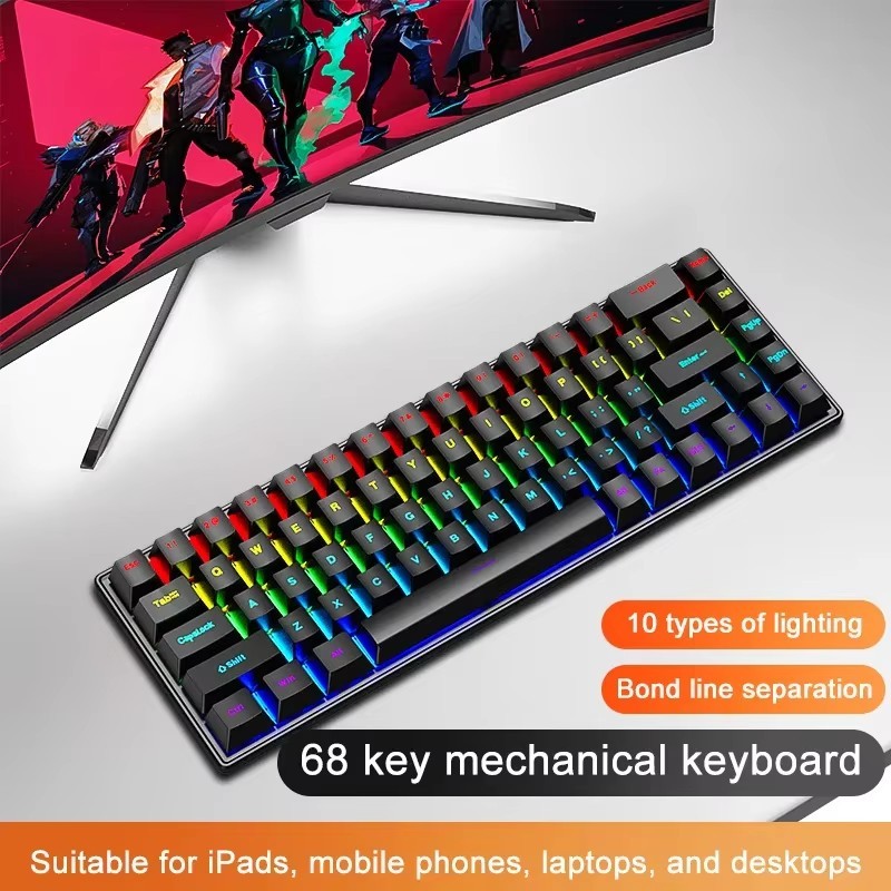 แป้นพิมพ์กลไกแบบมีสาย K68 10ชนิดของเกมไฟสีสันสดใสและสำนักงานสำหรับ Microsoft Windows และระบบ iOS Apple