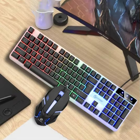 Doctor Denton Floating Rainbow Backlight คีย์บอร์ดแบบมีสายเมาส์ชุด DIY คอมพิวเตอร์ประกอบเหมาะสําหรับ GAMING Office