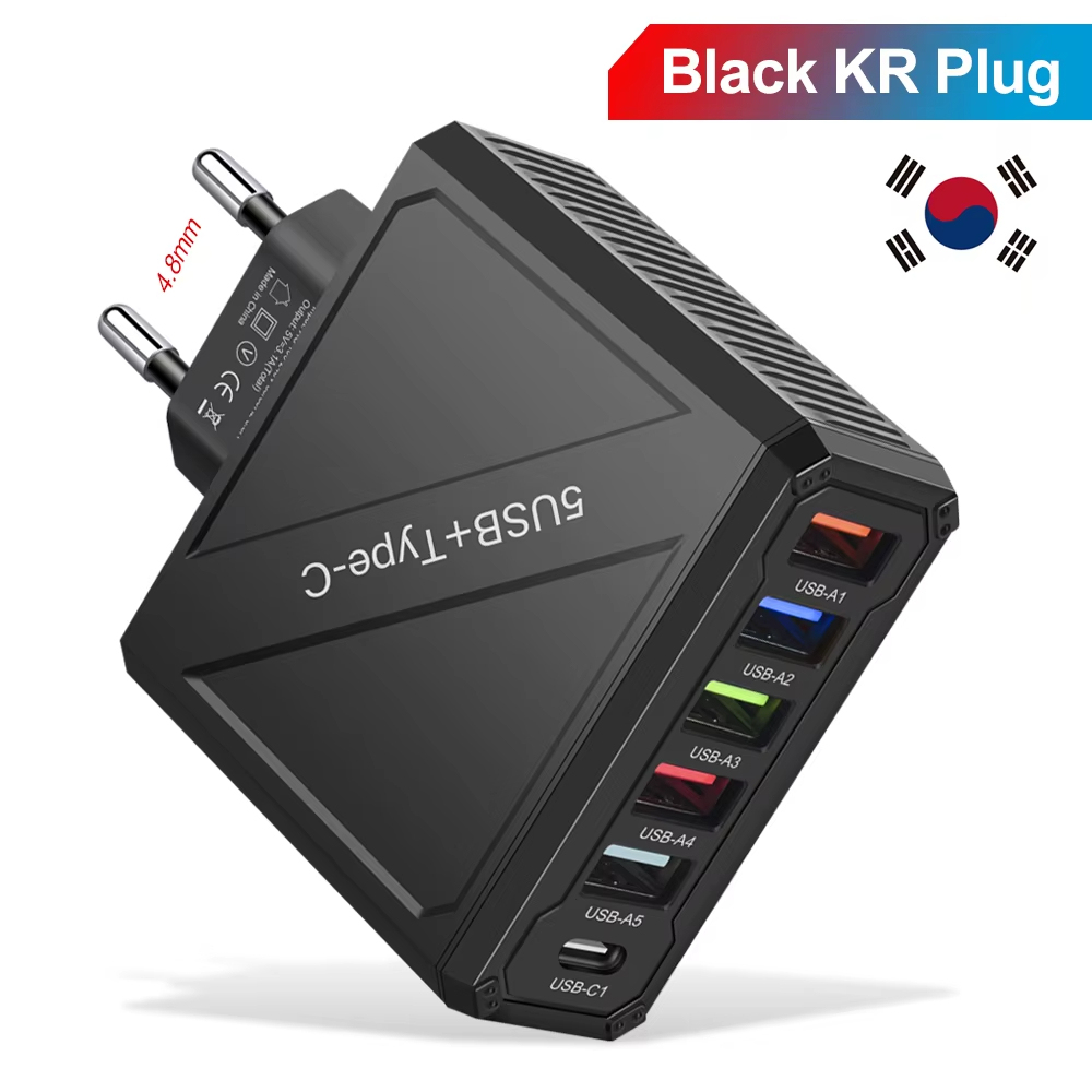 65W 5 พอร์ต USB Charger PD อะแดปเตอร์ชาร์จสําหรับ Xiaomi iPhone Samsung Vivo โทรศัพท์มือถือปลั๊กชาร์จ QC 3.0 Wall Charger