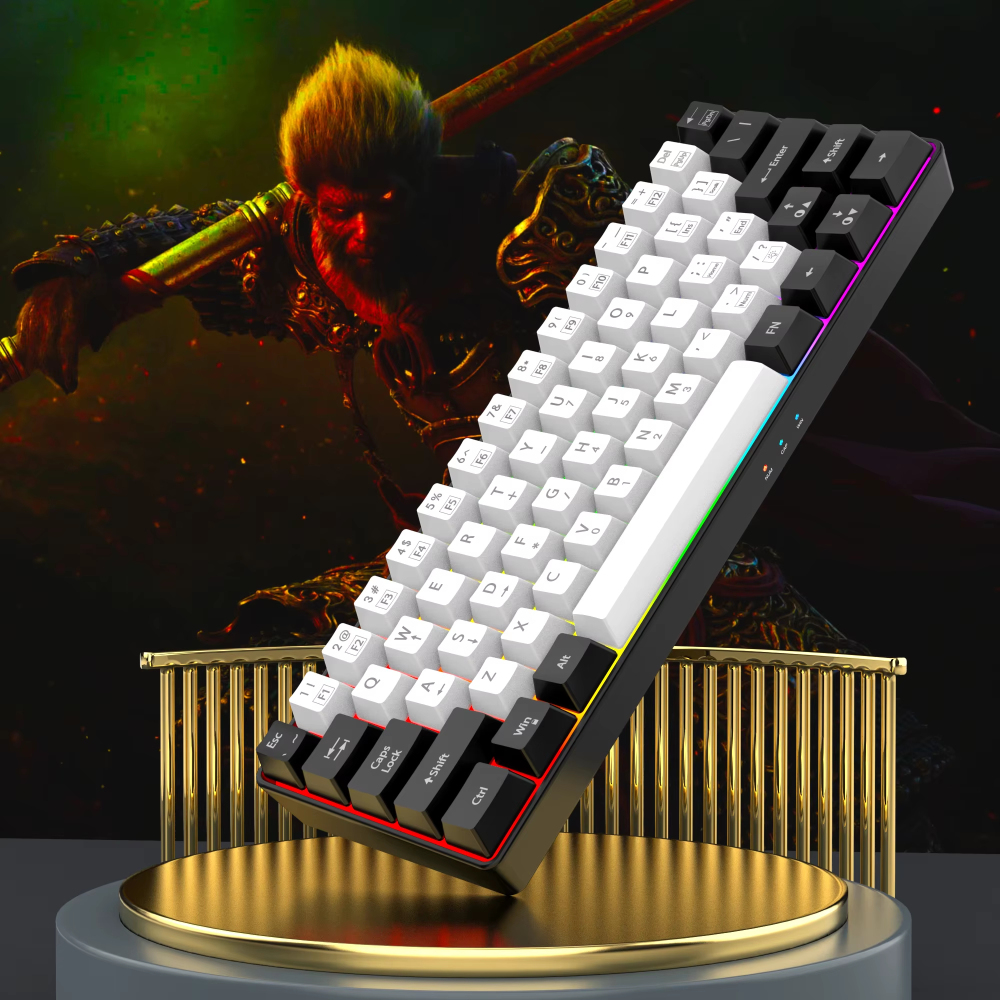 คีย์บอร์ดเกมแบบมีสาย 60%, คีย์บอร์ดขนาดเล็กกะทัดรัดพิเศษแสงพื้นหลัง RGB, คีย์บอร์ด 61 คีย์ขนาดเล็กกันน้ําสําหรับนักเล่นเกมพีซี/Mac