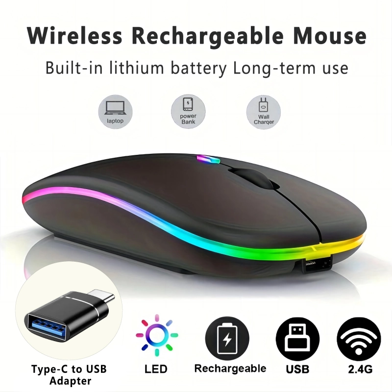 เมาส์บลูทูธไร้สายพร้อมอะแดปเตอร์ USB Type-C ชาร์จไฟได้ USB พร้อมเมาส์สำหรับเล่นเกมส์บลูทูธสำหรับ Mac/แล็ปท็อป/พีซี/วินโดวส์