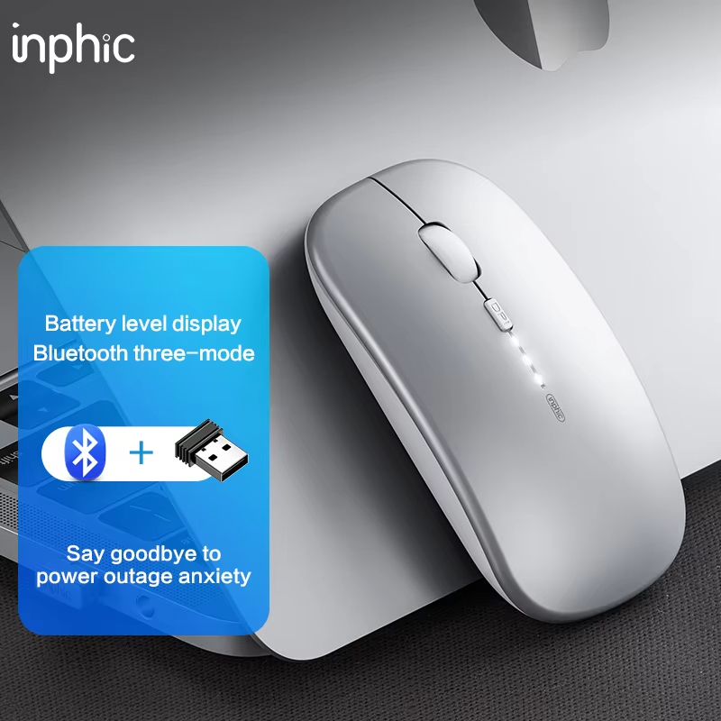 เมาส์ไร้สาย M1PRO inphic เมาส์เงียบแบบชาร์จไฟได้เมาส์ไร้สายบลูทูธสามโหมดจอแสดงผลพลังงาน + การชาร์จ Type-C