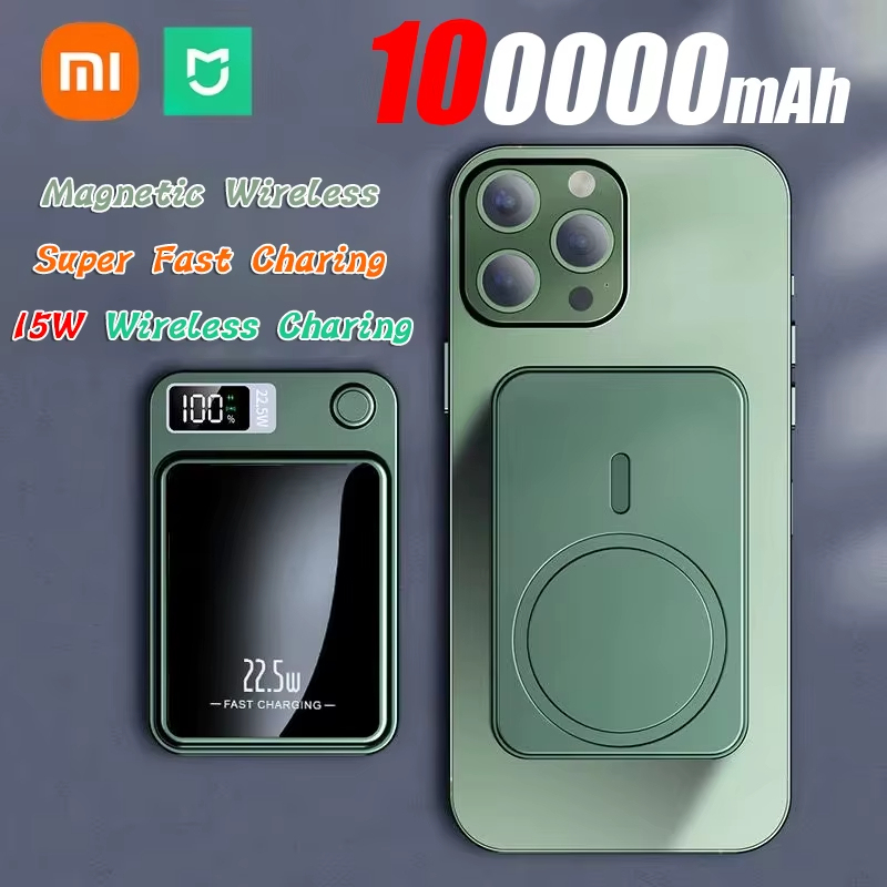 เสี่ยวมี่ 100000 mAh Magnetic Power Bank Wireless Fast Charger สําหรับ Magsafe แบบพกพาแบตเตอรี่เสริมสําหรับ iPhone Huawei Samsung