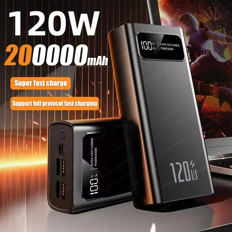 200000 mAh Power Bank 120W Super Fast CHARGING แบตเตอรี่ความจุสูงจอแสดงผลดิจิตอล Power Bank สําหรับ iPhone Samsung Xiaomi Huawei