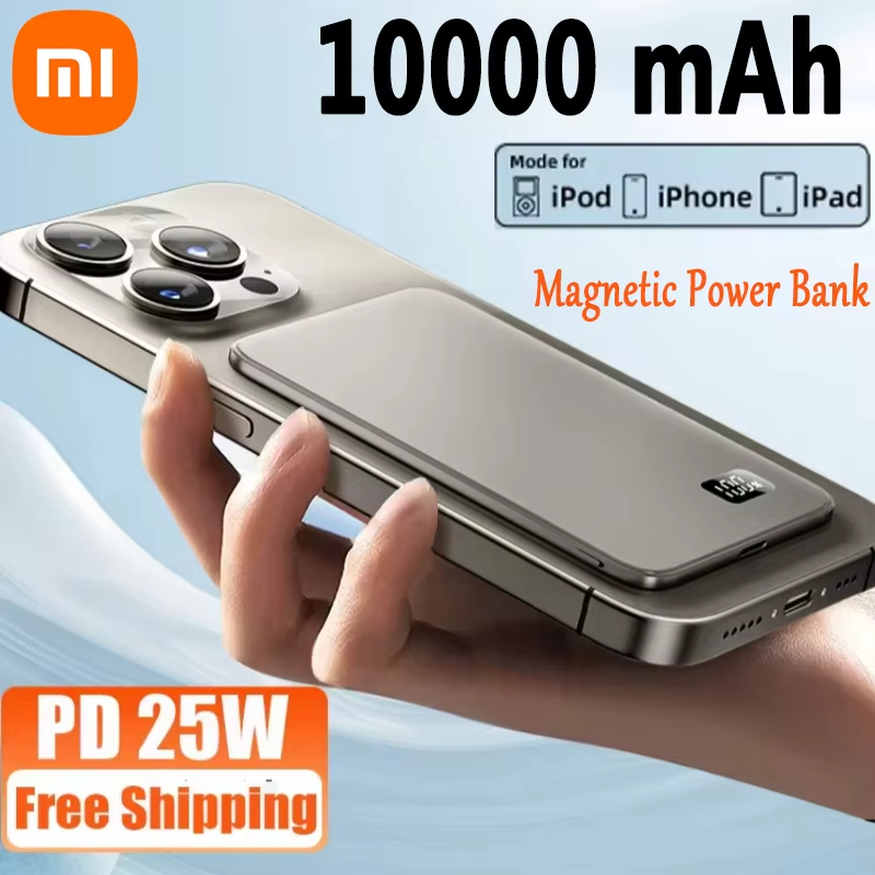 Xiaomi 10000mAh 3-in-1 Magsafe Magnetic Wireless Power Bank PD20W Fast ชาร์จแบบพกพาภายนอกสําหรับ Magsafe สําหรับ Iphone