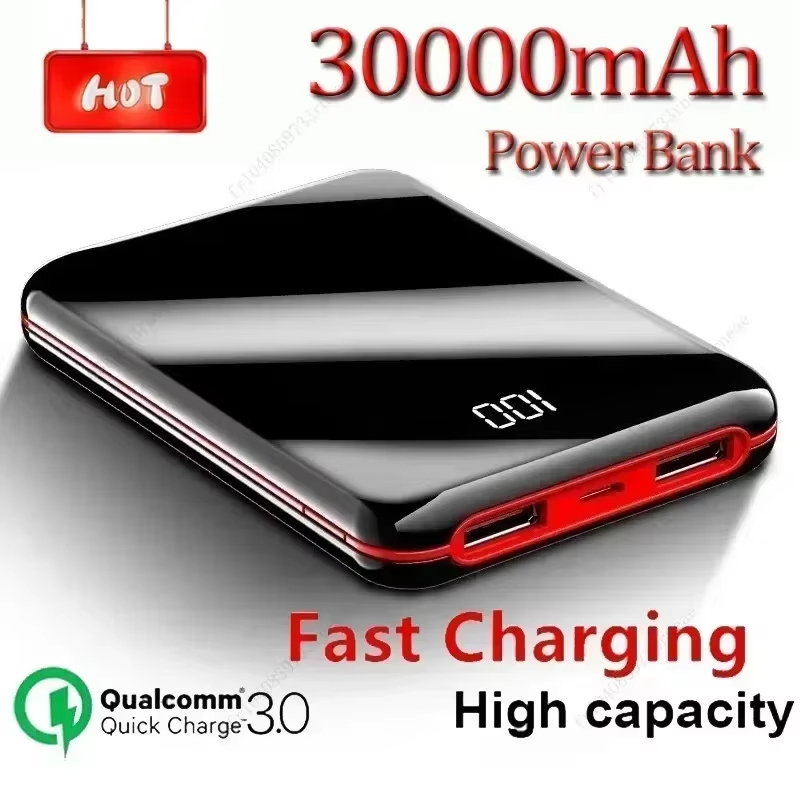 แบตสำรองชาร์จเร็วขนาดเล็กพกพาได้30000มิลลิแอมป์ชั่วโมงที่ชาร์จแบตเตอรี่ภายนอกจอแสดงผลดิจิตอลความละเอียดสูงสำหรับ Xiaomi iPhone