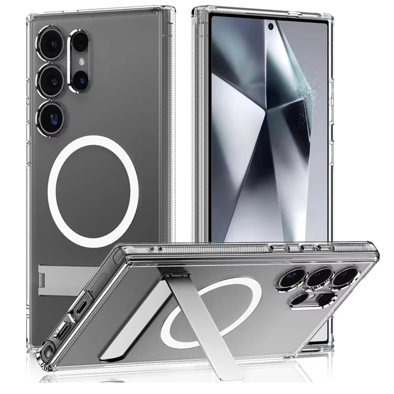 เคสโทรศัพท์แม่เหล็กกันกระแทกพร้อมขาตั้งสำหรับ Samsung Galaxy S24 S24อัลตร้า S24พลัส S23 S22อัลตร้าพลัส +