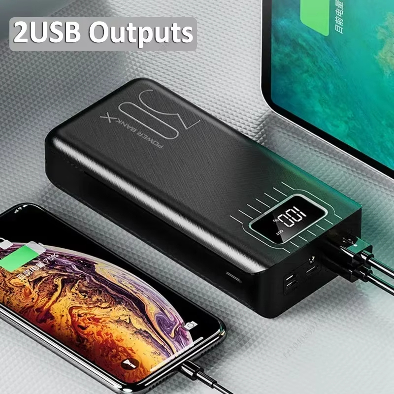 ที่ชาร์จแบตสำรองแบบพกพาขนาด30000มิลลิแอมป์ต่อชั่วโมง2.1A หน้าจอดิจิตอลชุดแบตเตอรี่ภายนอกไฟฉายสำหรับ Xiaomi iPhone