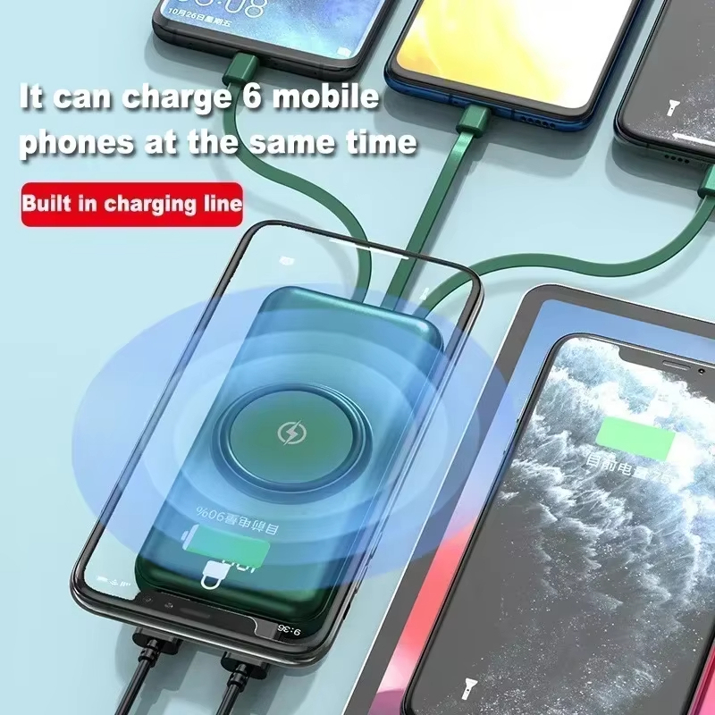 พาวเวอร์แบงค์ไร้สายแบบพกพาขนาด30000มิลลิแอมป์ชั่วโมงชาร์จเร็วแบตเตอรี่ภายนอกจอแสดงผลดิจิตอลสายในตัวสำหรับ iPhone Samsung