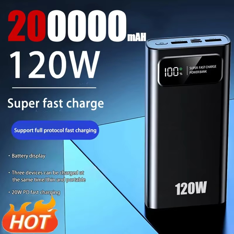 200000 mAh Power Bank 120W Super Fast CHARGING แบตเตอรี่ความจุสูงจอแสดงผลดิจิตอล Power Bank สําหรับ iPhone Samsung Xiaomi Huawei