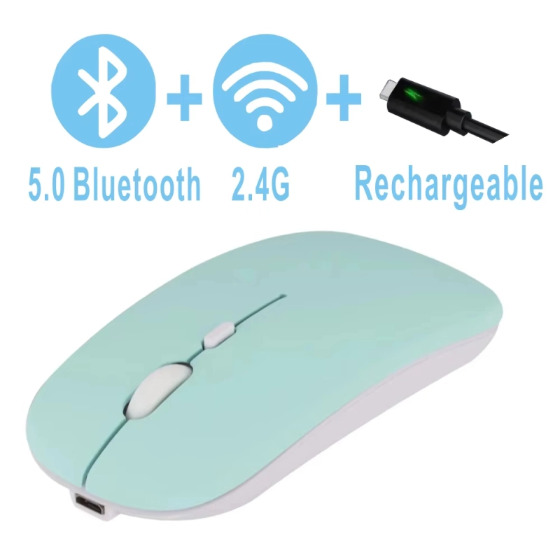 ใหม่เมาส์บลูทูธ + 2.4 USB ชาร์จได้ไร้สายสองโหมด5.0เงียบคอมพิวเตอร์เล่นเกมเมาส์ตามหลักการยศาสตร์สำหรับแล็ปท็อปพีซี