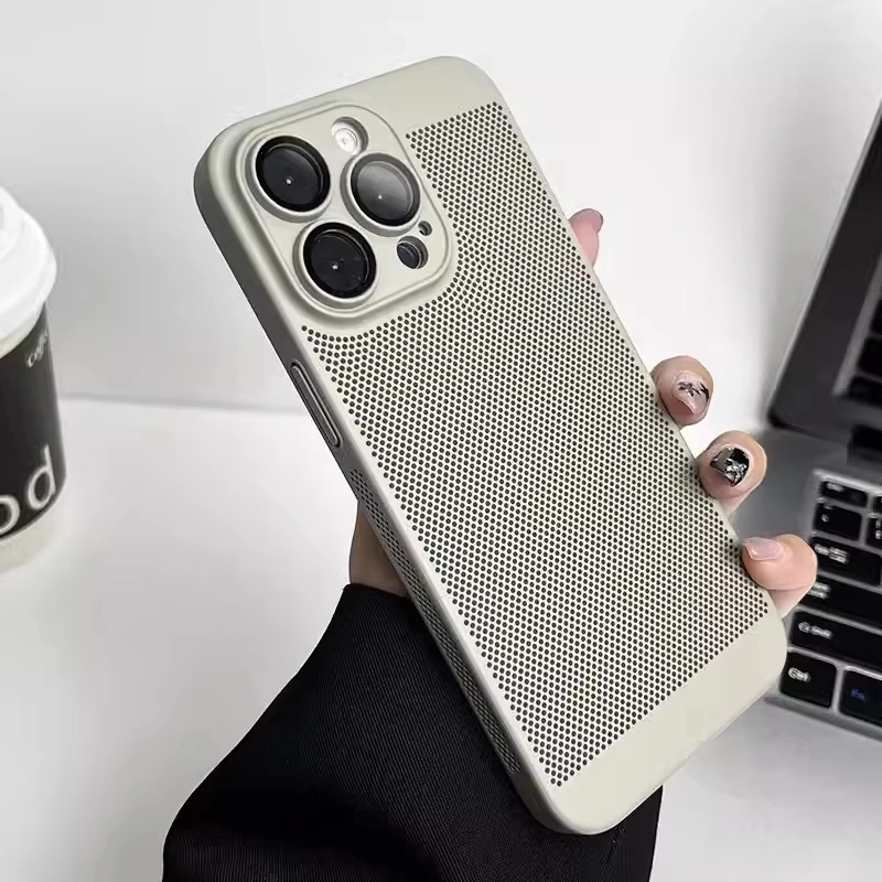 การกระจายความร้อนแบบตารางเหมาะสําหรับเคสโทรศัพท์มือถือ Iphone 15 พร้อมฟิล์มเลนส์กระจกในตัวตาข่ายระบายอากาศ Apple 14 เคสป้องกัน Iphone 15