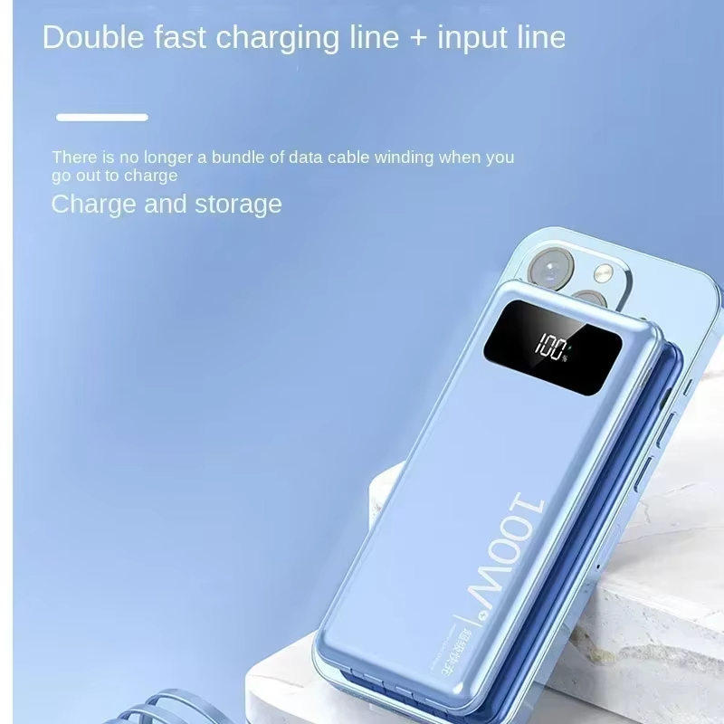 แบตสำรองชาร์จเร็วพิเศษ100วัตต์พาวเวอร์แบงค์20000มิลลิแอมป์ต่อชั่วโมงมีสายเคเบิ้ลในตัวสำหรับ iPhone Xiaomi Samsung powerbank พร้อมไฟ LED