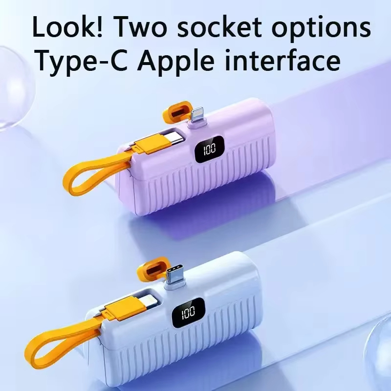 พาวเวอร์แบงค์ขนาดเล็ก50000MAH ใหม่ที่สร้างขึ้นในตัวสายพาวเวอร์แบงค์จอแสดงผลดิจิตอลแบตเตอรี่ภายนอกชาร์จแบบพกพาสำหรับ iPhone Samsung