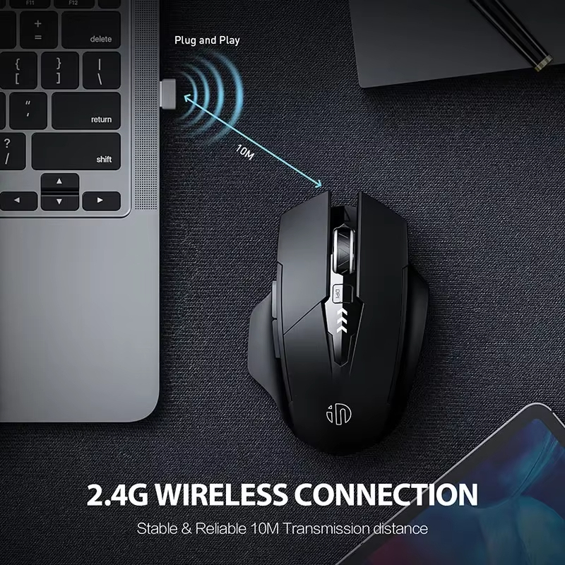 INPHIC F1 2.4G เมาส์ไร้สาย 500mAh Ergonomic ชาร์จจอแสดงผล Office Home เงียบแล็ปท็อปคอมพิวเตอร์เดสก์ท็อป Universal