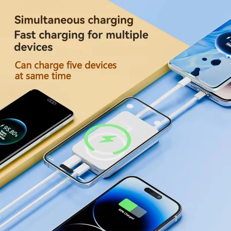 50000mAh Magnetic Power Bank สําหรับ iPhone 15 14 13 22.5W 15W Fast CHARGING Wireless Powerbank พร้อมผู้ถือสายสําหรับ Samsung Xiaomi