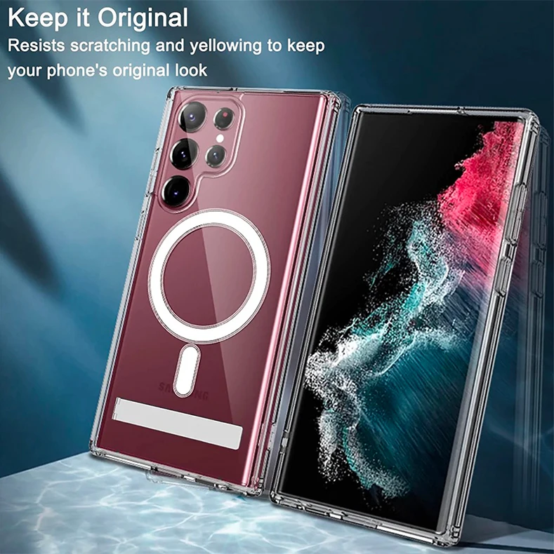 เคสโทรศัพท์แม่เหล็กกันกระแทกพร้อมขาตั้งสำหรับ Samsung Galaxy S24 S24อัลตร้า S24พลัส S23 S22อัลตร้าพลัส +