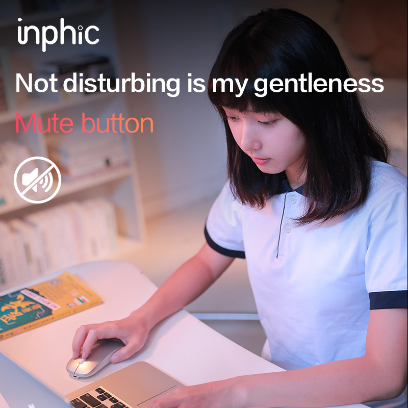 เมาส์ไร้สาย M1PRO inphic เมาส์เงียบแบบชาร์จไฟได้เมาส์ไร้สายบลูทูธสามโหมดจอแสดงผลพลังงาน + การชาร์จ Type-C