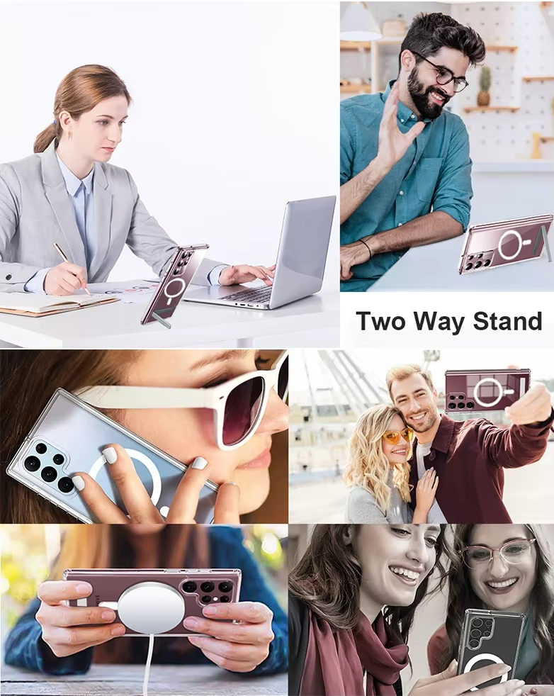 เคสโทรศัพท์แม่เหล็กกันกระแทกพร้อมขาตั้งสำหรับ Samsung Galaxy S24 S24อัลตร้า S24พลัส S23 S22อัลตร้าพลัส +