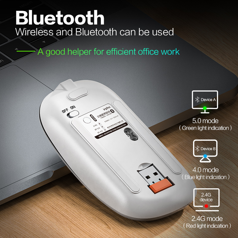 เมาส์ไร้สาย M1PRO inphic เมาส์เงียบแบบชาร์จไฟได้เมาส์ไร้สายบลูทูธสามโหมดจอแสดงผลพลังงาน + การชาร์จ Type-C