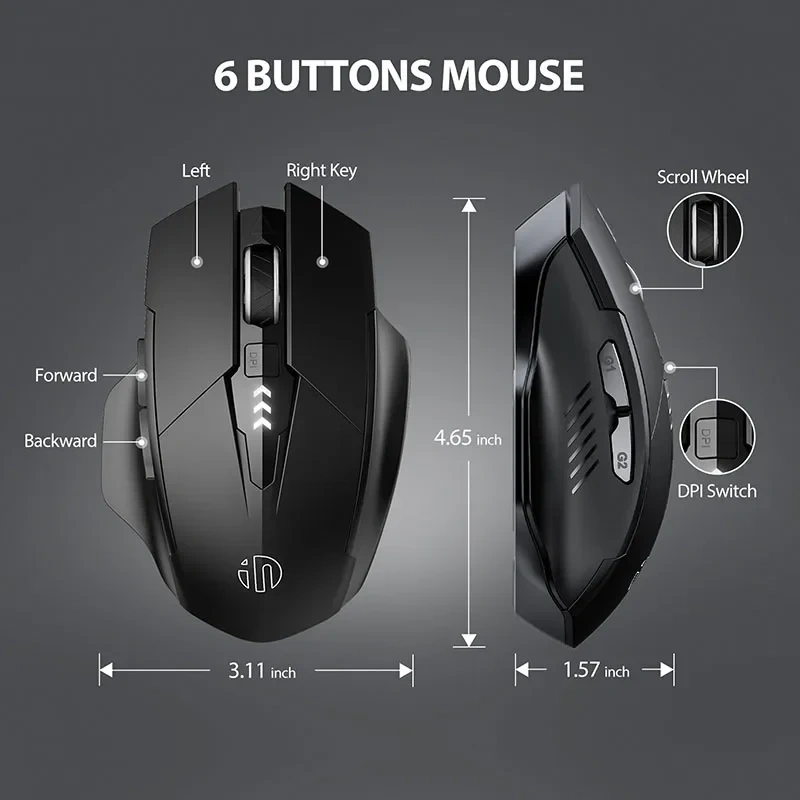INPHIC F1 2.4G เมาส์ไร้สาย 500mAh Ergonomic ชาร์จจอแสดงผล Office Home เงียบแล็ปท็อปคอมพิวเตอร์เดสก์ท็อป Universal