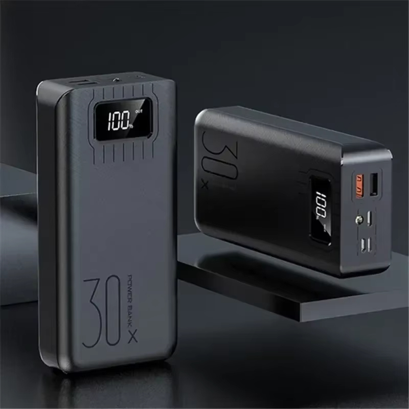 ที่ชาร์จแบตสำรองแบบพกพาขนาด30000มิลลิแอมป์ต่อชั่วโมง2.1A หน้าจอดิจิตอลชุดแบตเตอรี่ภายนอกไฟฉายสำหรับ Xiaomi iPhone