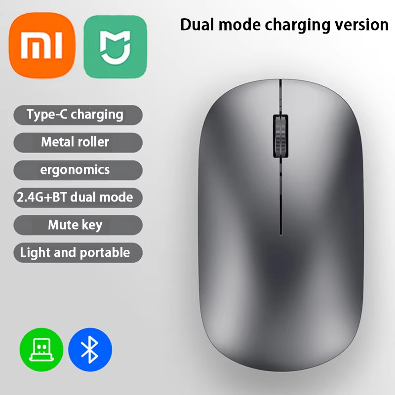 Xiaomi Mijia บลูทูธไร้สาย Mute Mouse Dual Mode Dpi ปรับ 2.4g Type-C ชาร์จเงียบเมาส์สํานักงานตามหลักสรีรศาสตร์